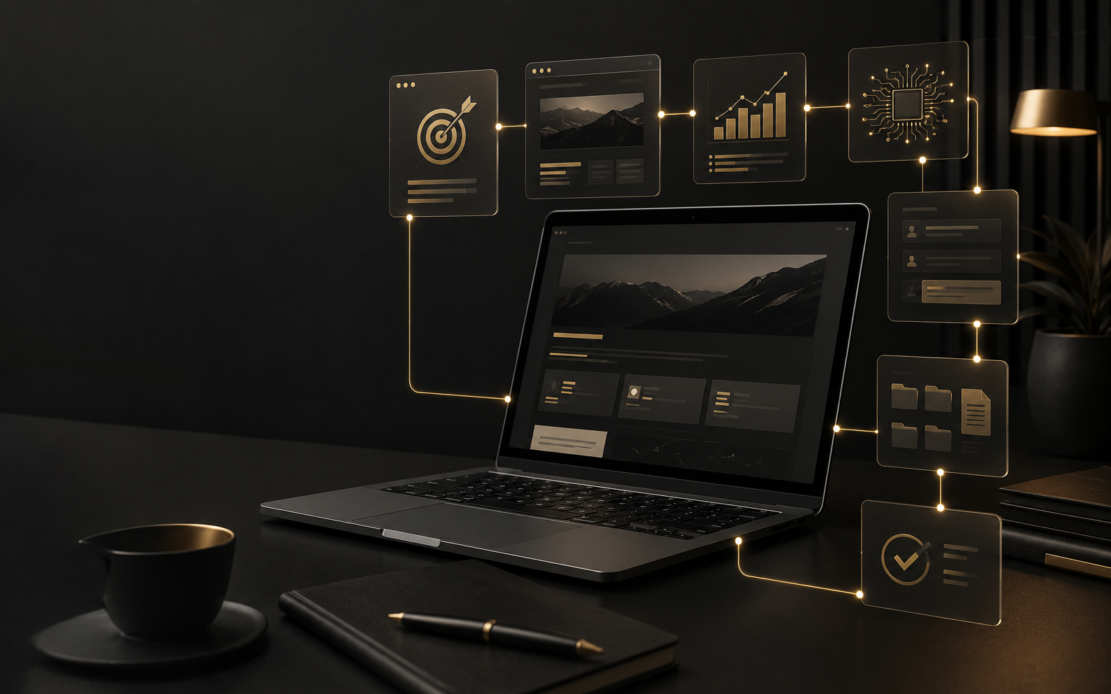 A connected digital business system showing a website, customer journey, marketing and practical AI working together