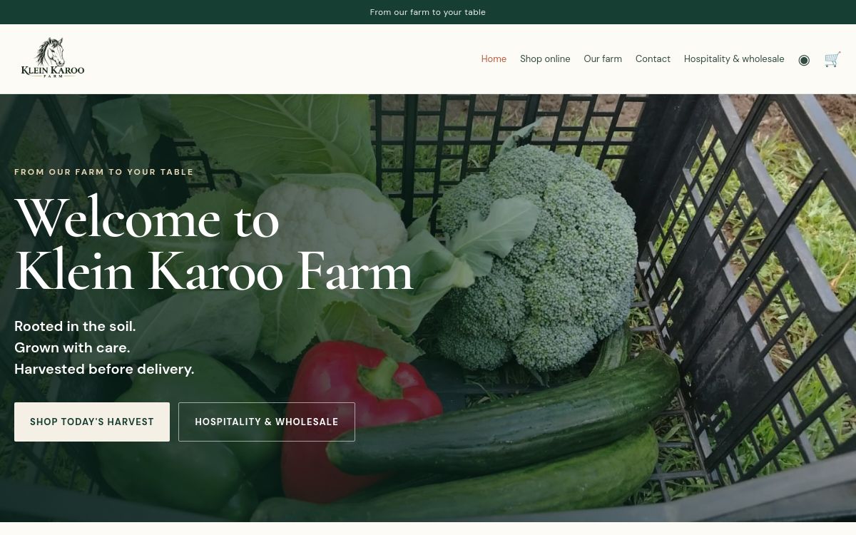 Klein Karoo Vrugte fresh produce and wholesale website homepage